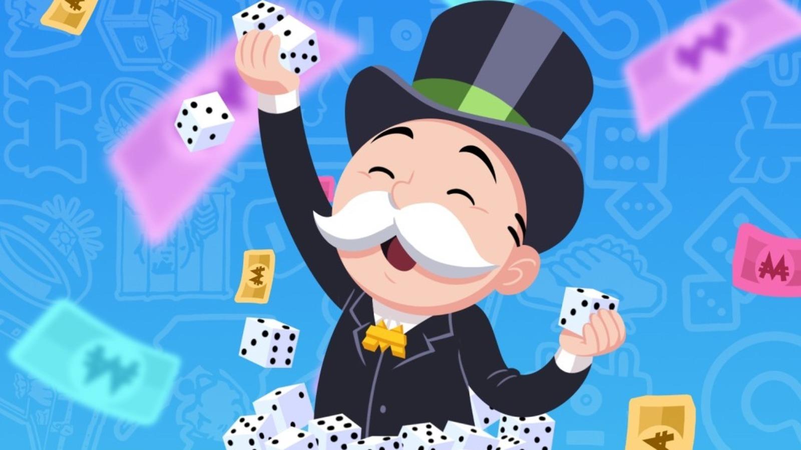 Mr Monopoly with dice and cash in Monopoly Go