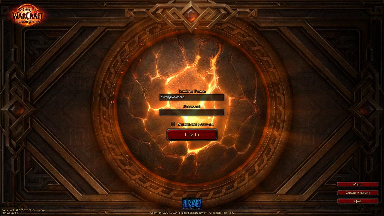 The War Within login screen