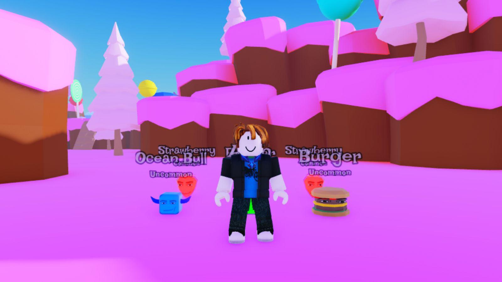 Player standing with their codes pets in Freaky Simulator