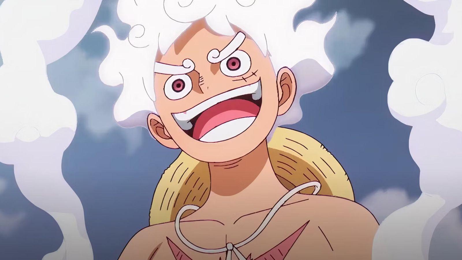 Luffy smiling in Gear 5