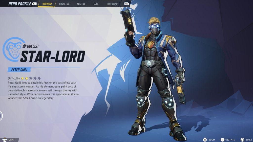 An image of Star-Lord's hero screen in Marvel Rivals.