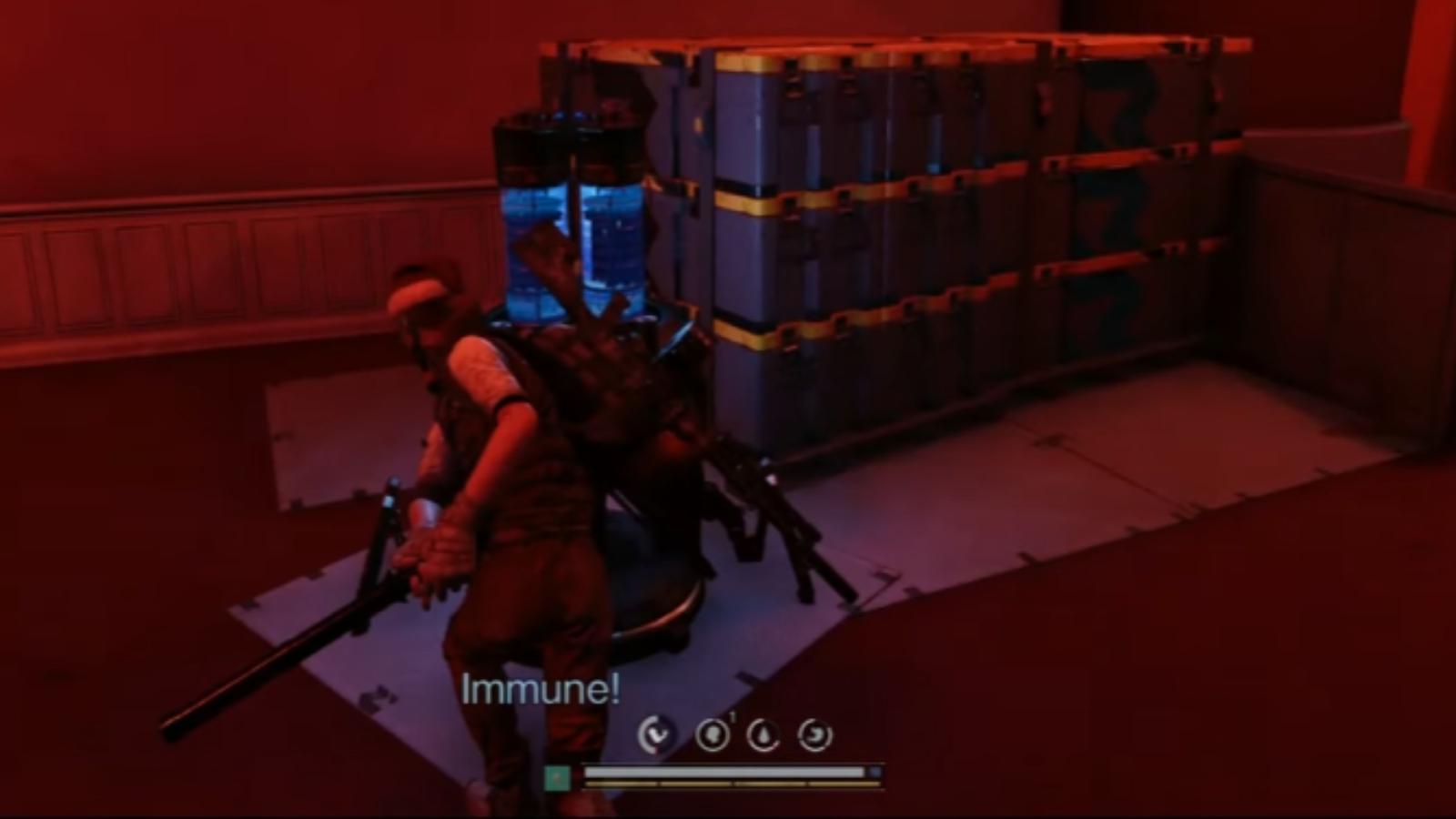 Once Human player activating a Power Equipment unit by hitting it with a Stun Baton.