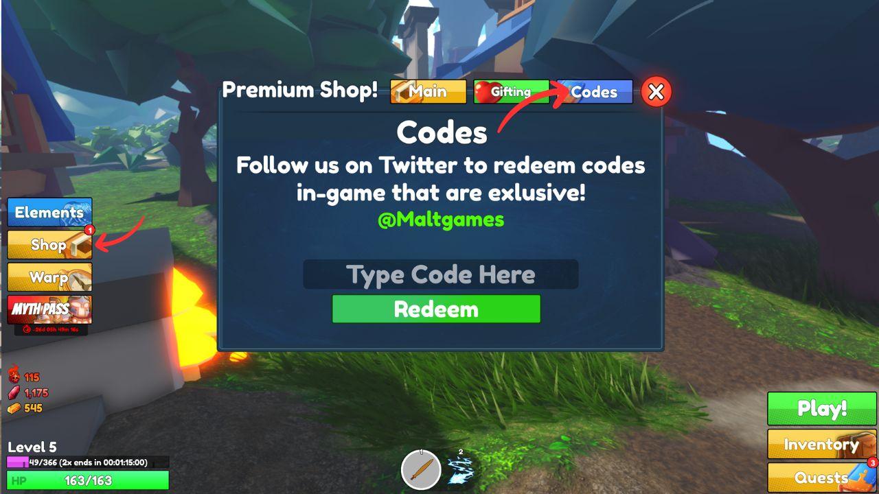 How to redeem codes in Elemental Dungeons