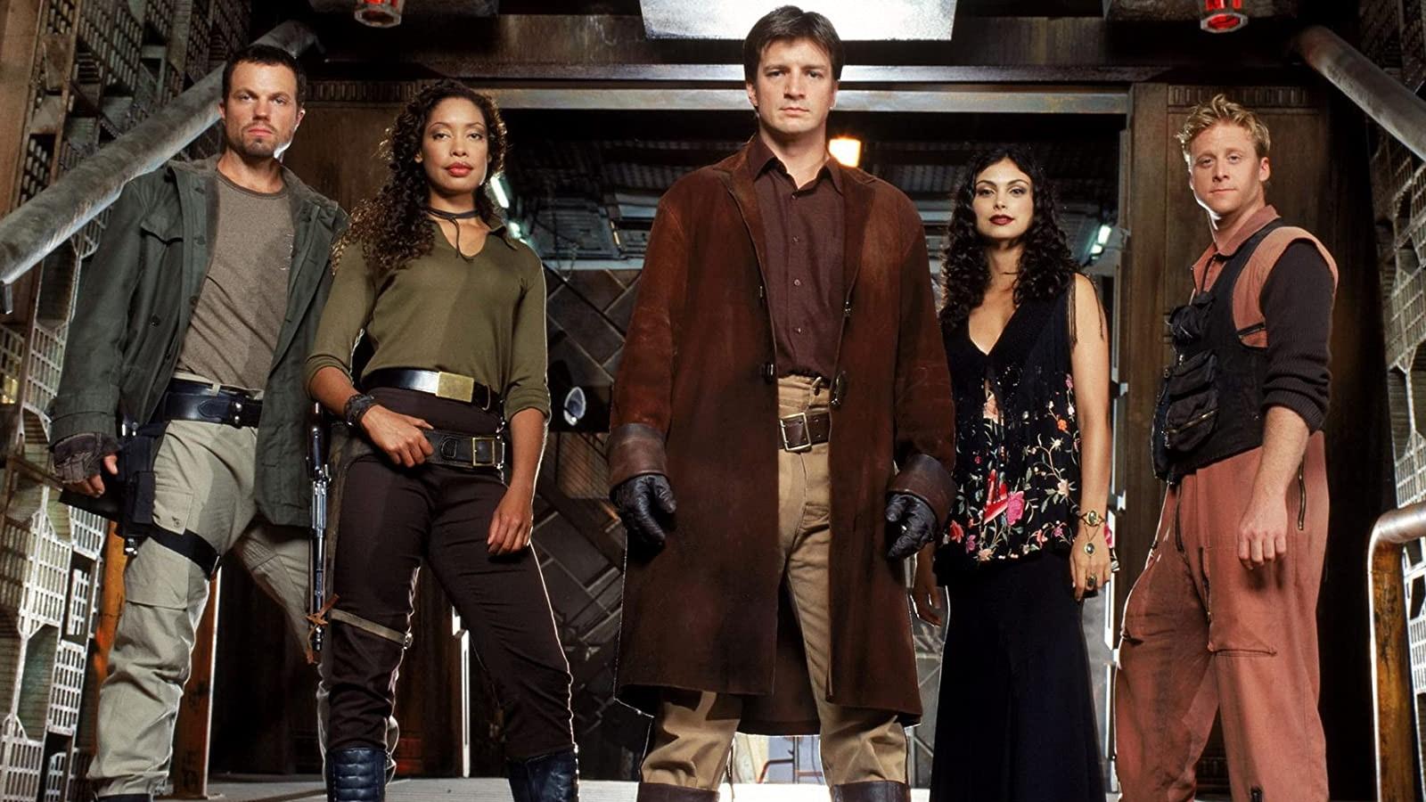 Malcolm Reynolds and his crew in Serenity.