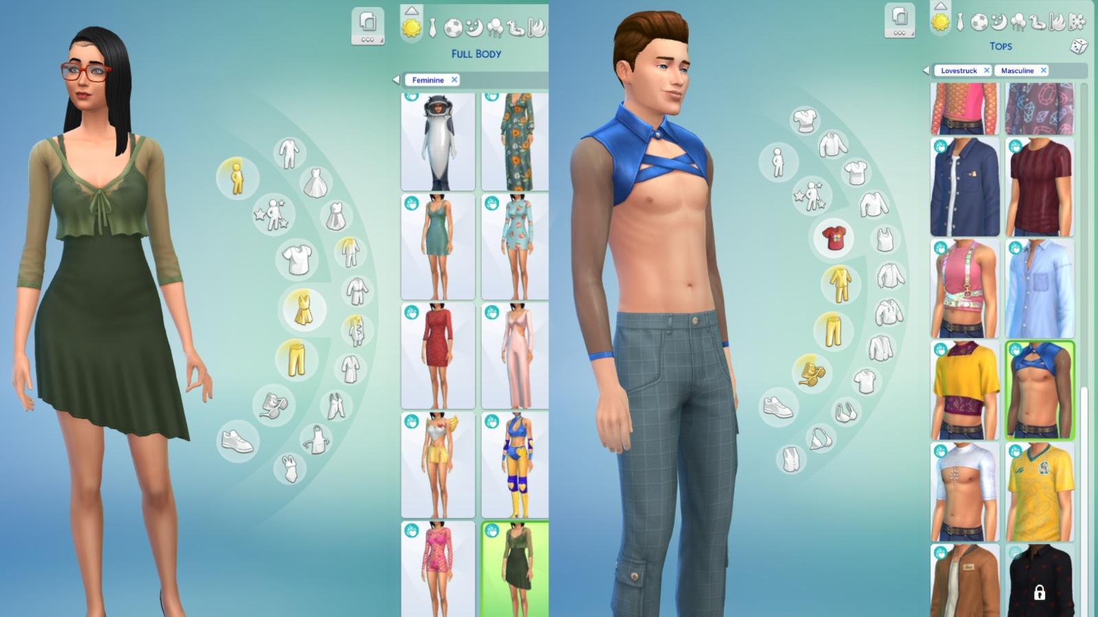 A screenshot featuring The Sims 4 Lovestruck CAS items.