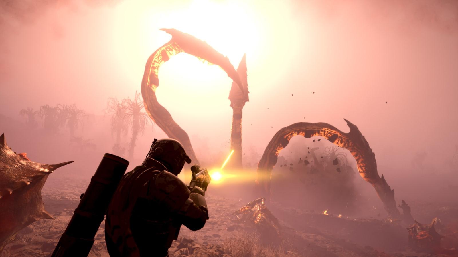 A player fighting an Impaler in Helldivers 2