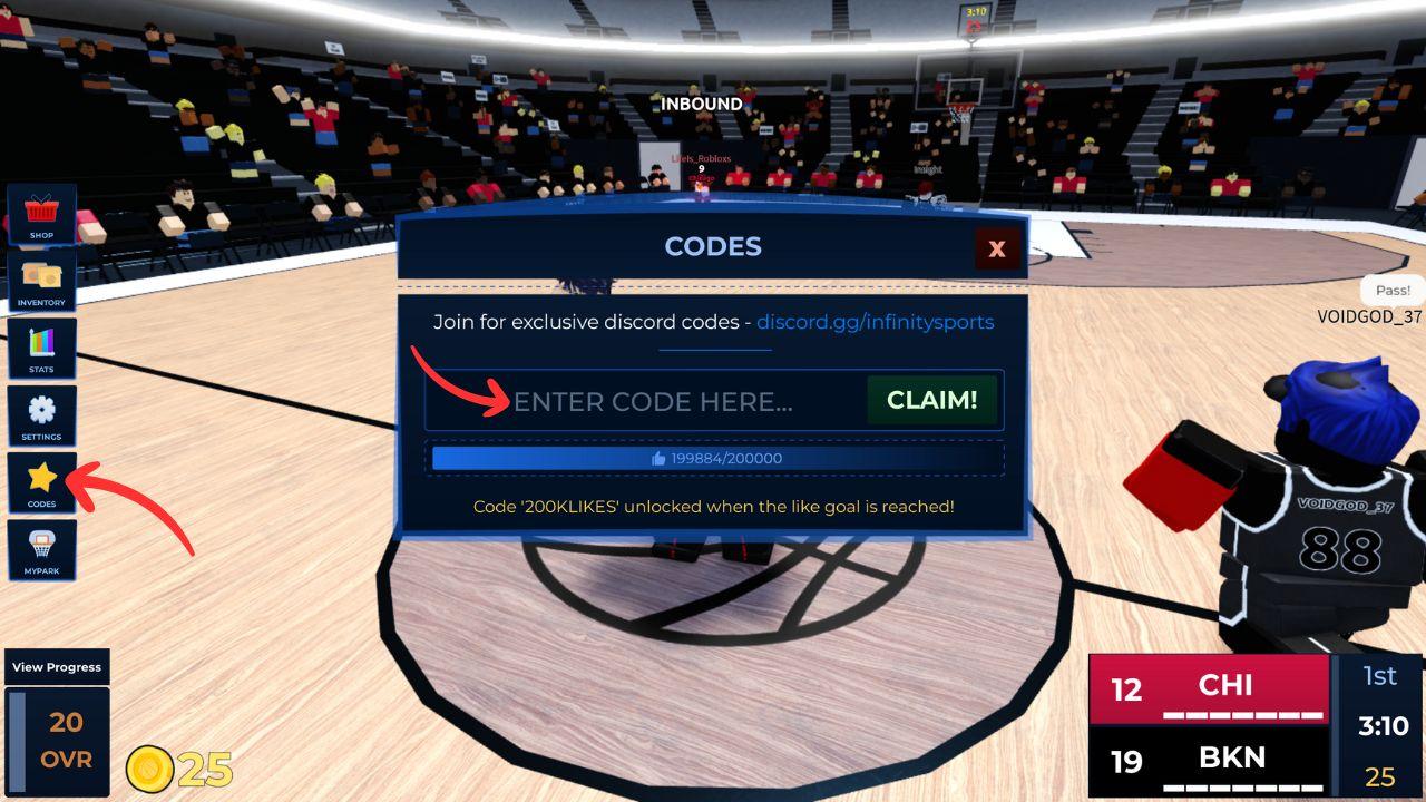 Player redeeming Basketball Legends codes