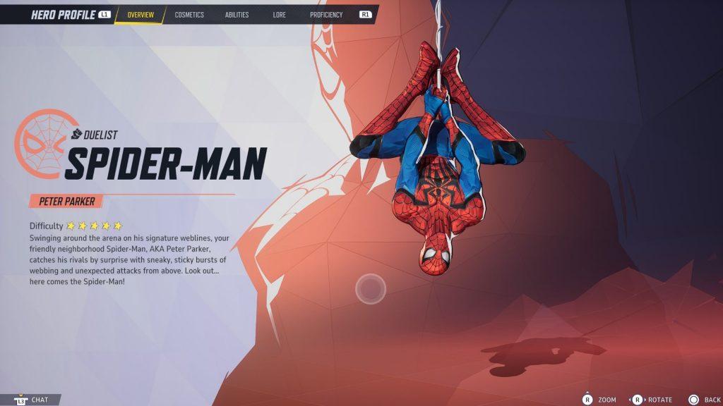 A screenshot of Spider-Man's hero screen in Marvel Rivals.