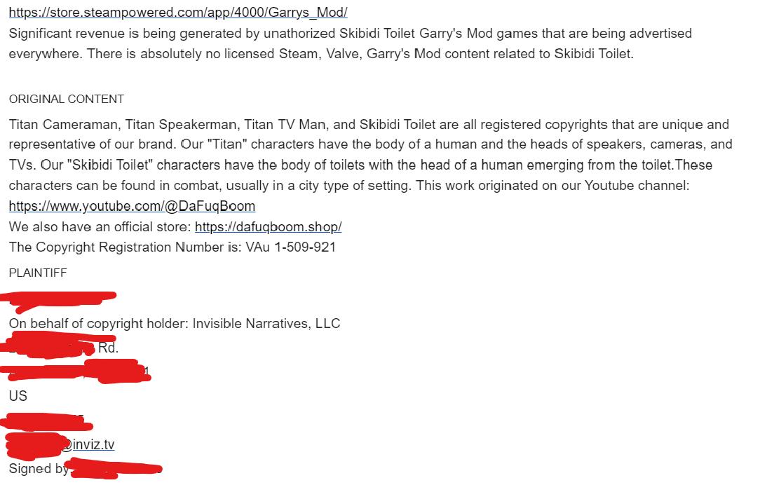 Skibidi Toilet creator sends DMCA to Garry's Mod