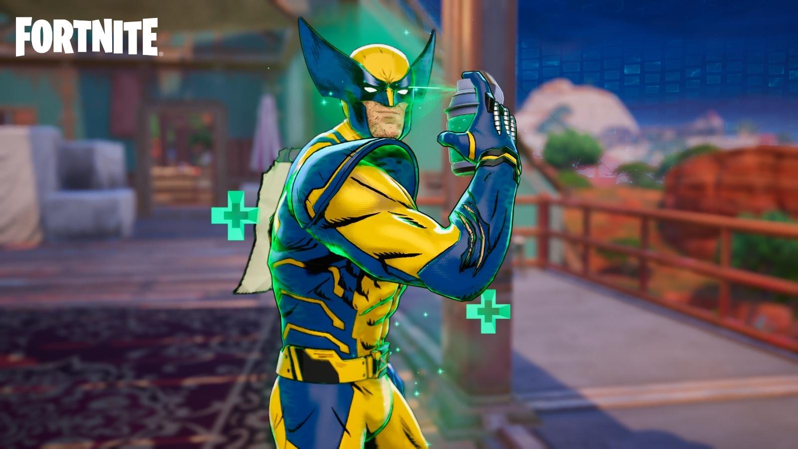 Wolverine using the best healing item in Fortnite