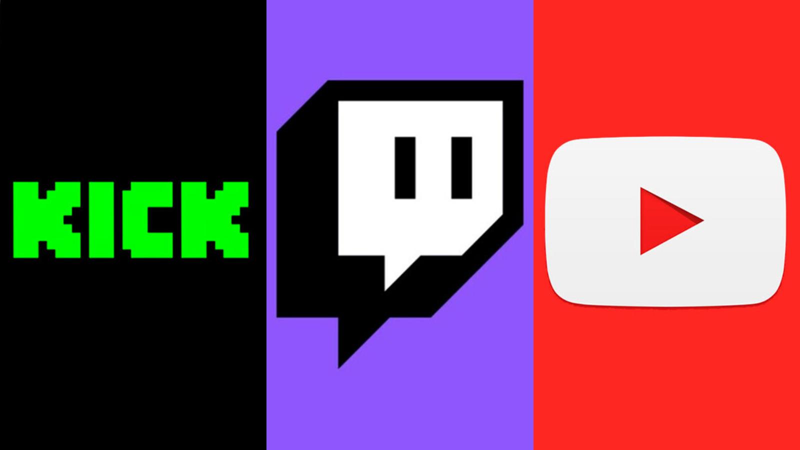 kick, twitch and youtube logos side-by-side