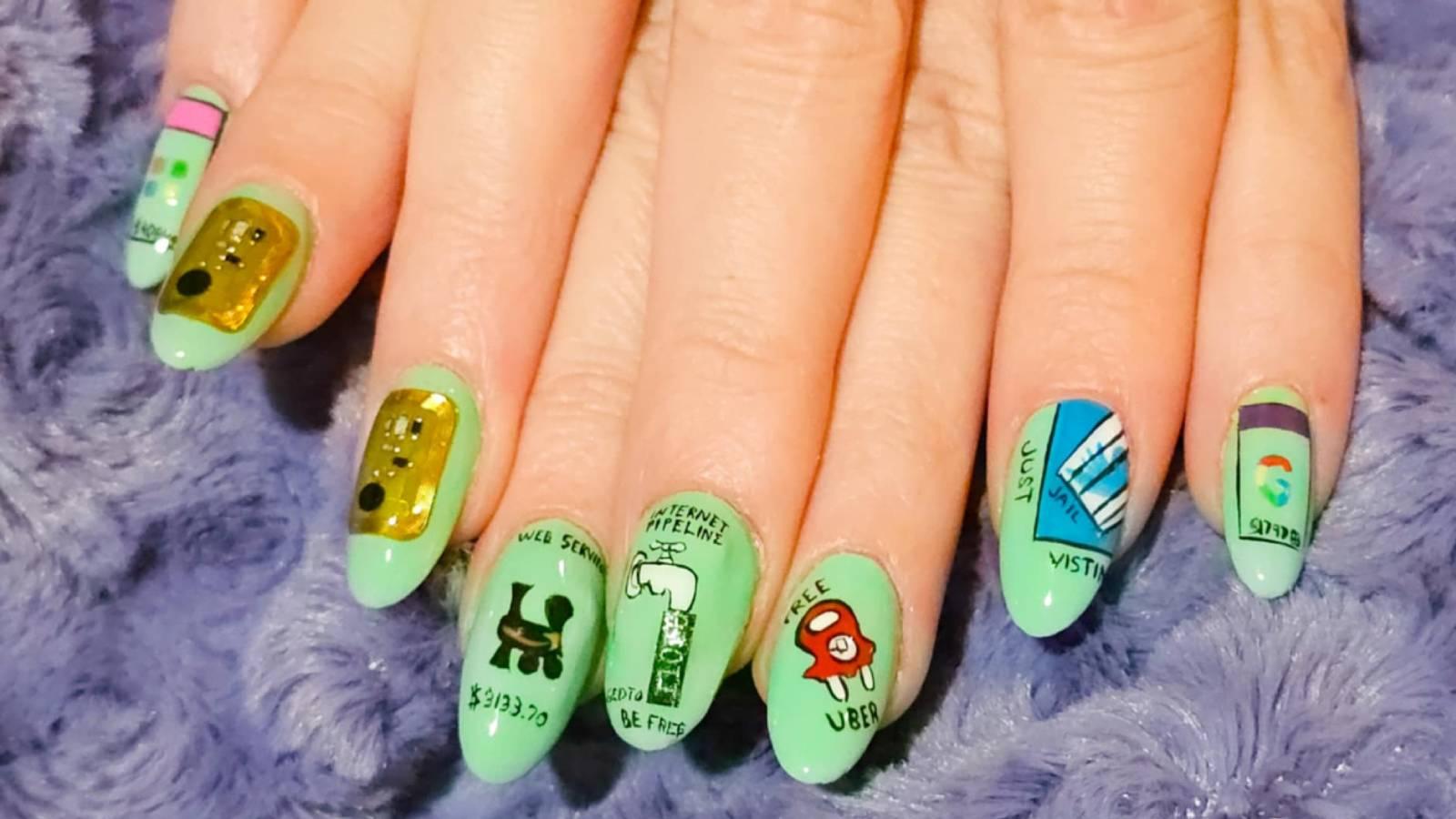 Image of the Def-con nails by @Baybe_Doll on X/Twitter.