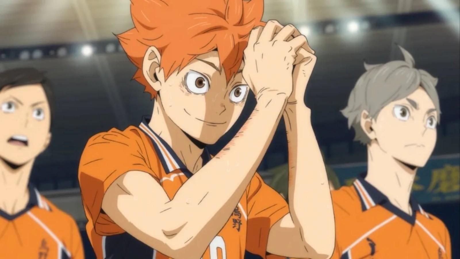 Hinata with Sugawara and Ennoshita in the background in Haikyuu!!