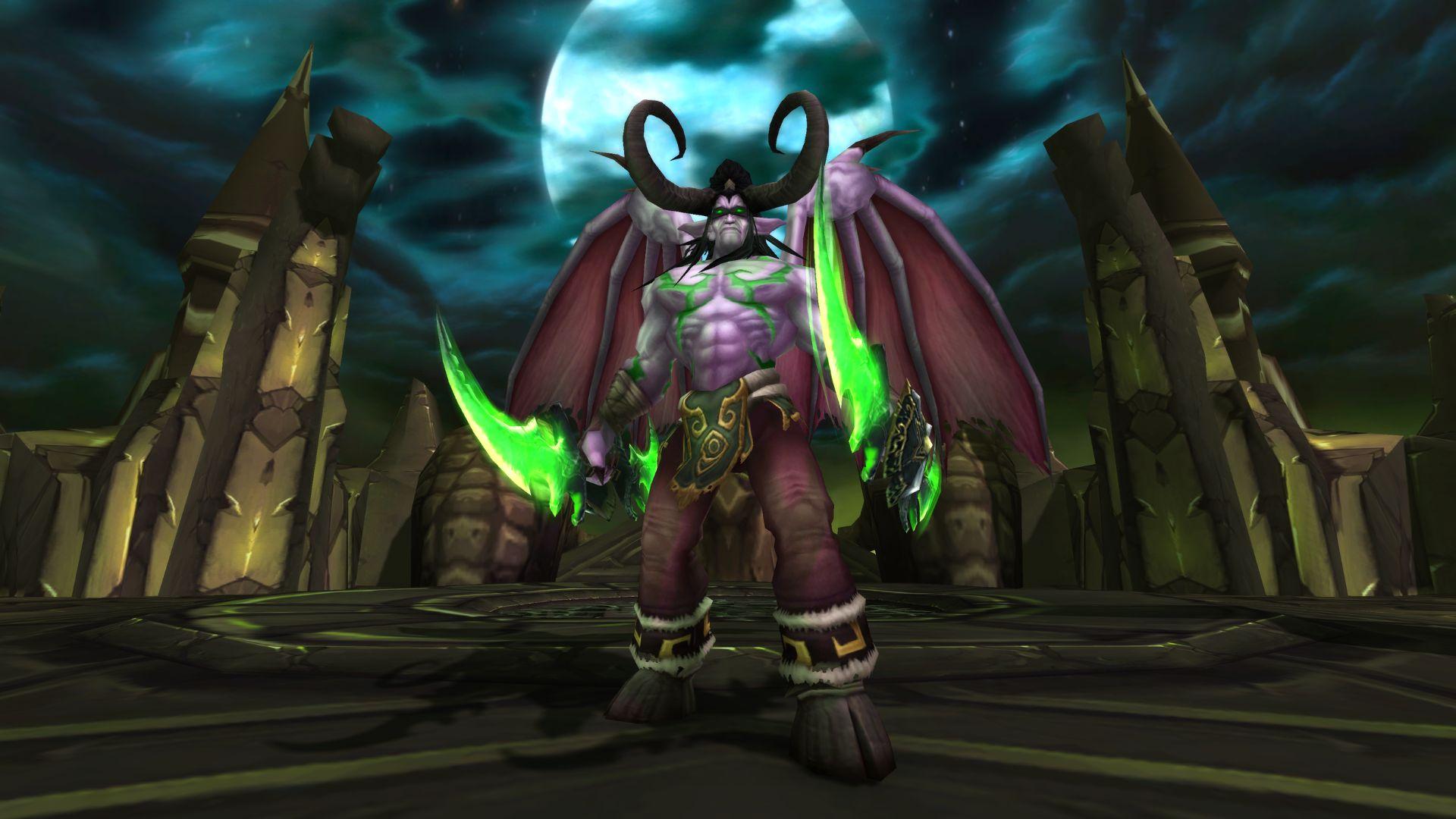 Illidan Stormrage with Warglaives of Azzinoth from World of Warcraft.