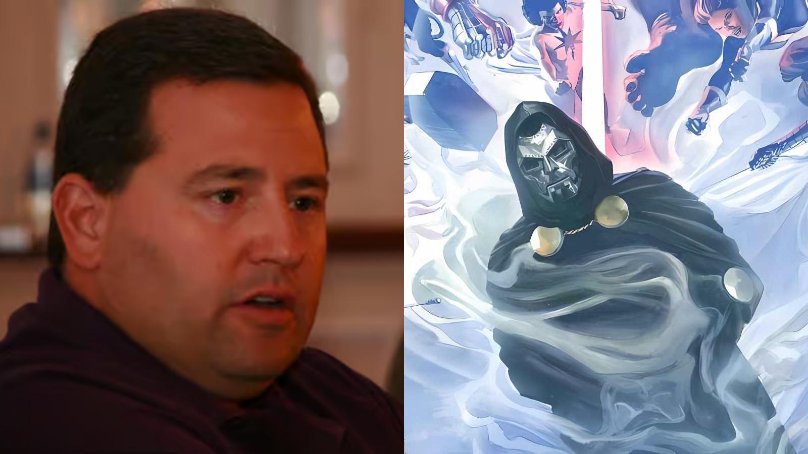 Fortnite boss Mark Rein and Doctor Doom from Marvel Comics.