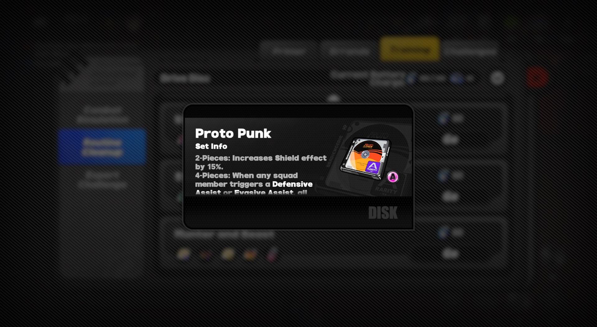 A screenshot of Proto Punk Drive Disc from Zenless Zone Zero