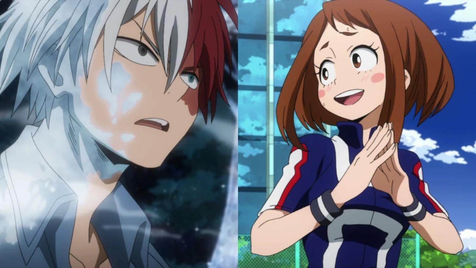 Shoto and Ochako in My Hero Academia