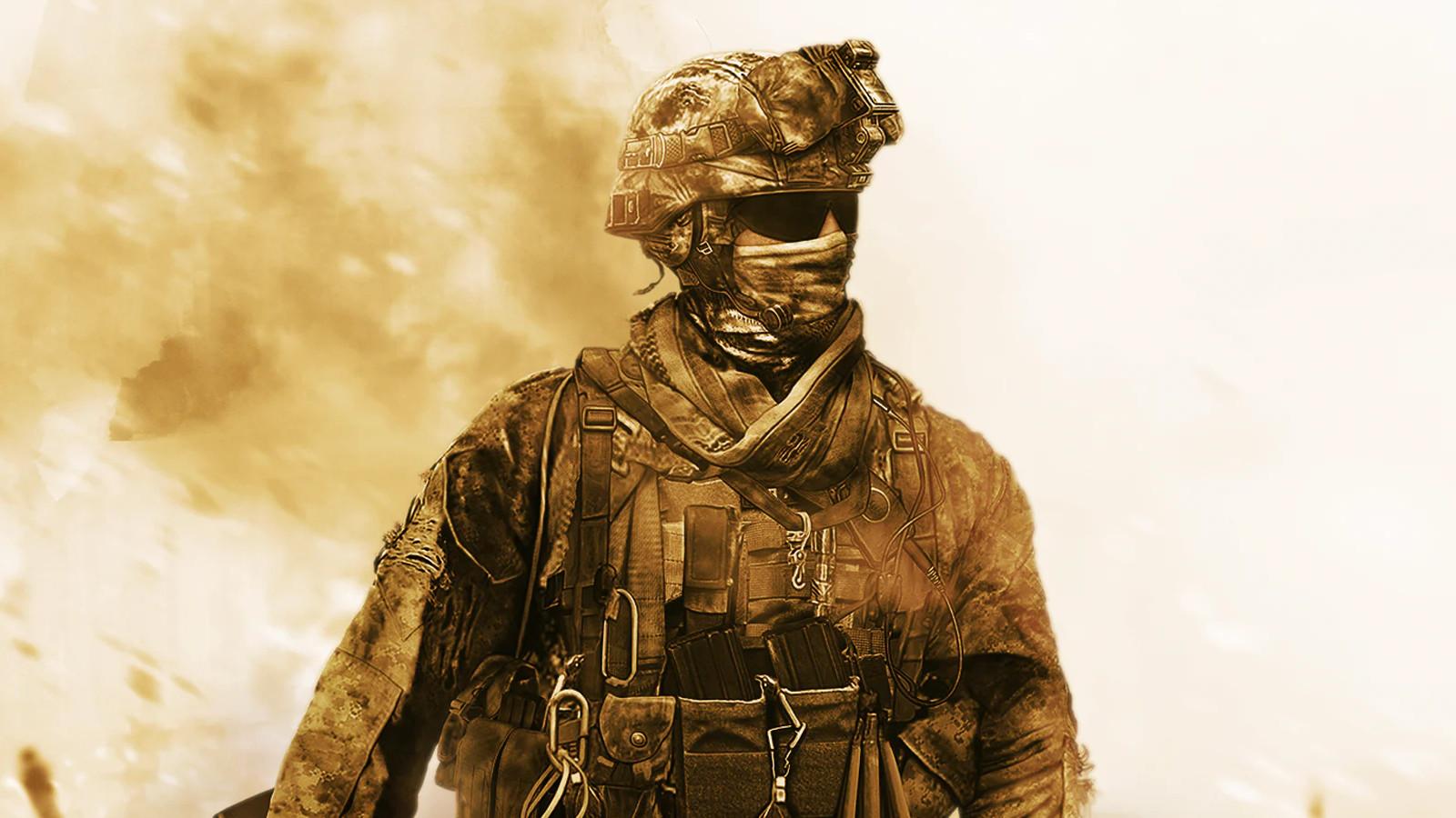 Key art from Modern Warfare 2 depicts a soldier walking through the fog of war