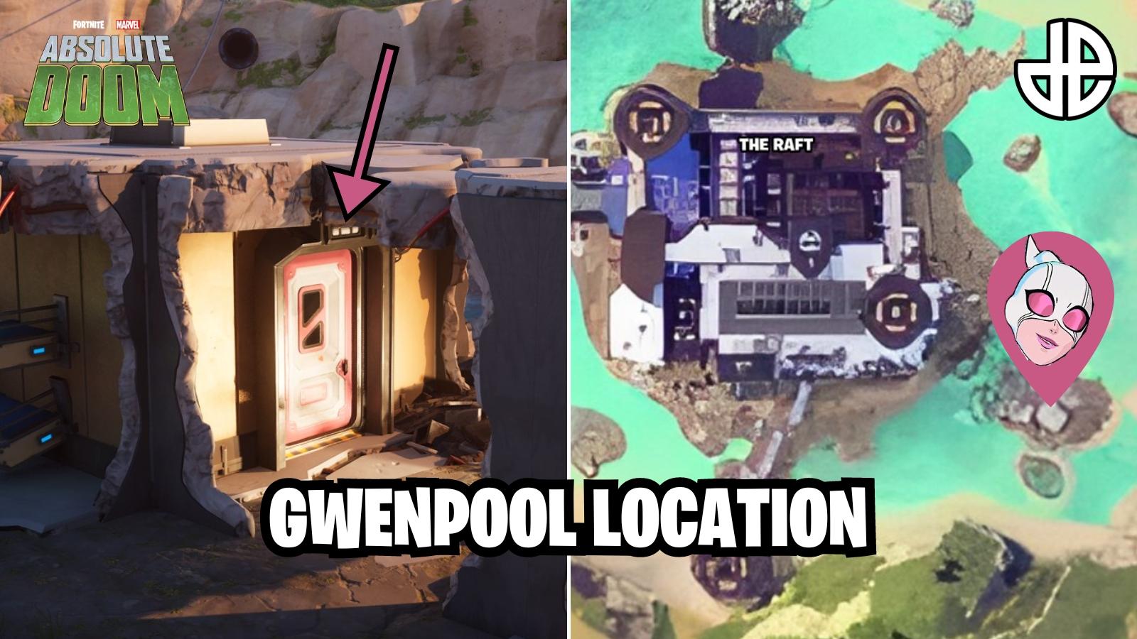 Gwenpool's location on the Fortnite Chapter 5 Season 4 map