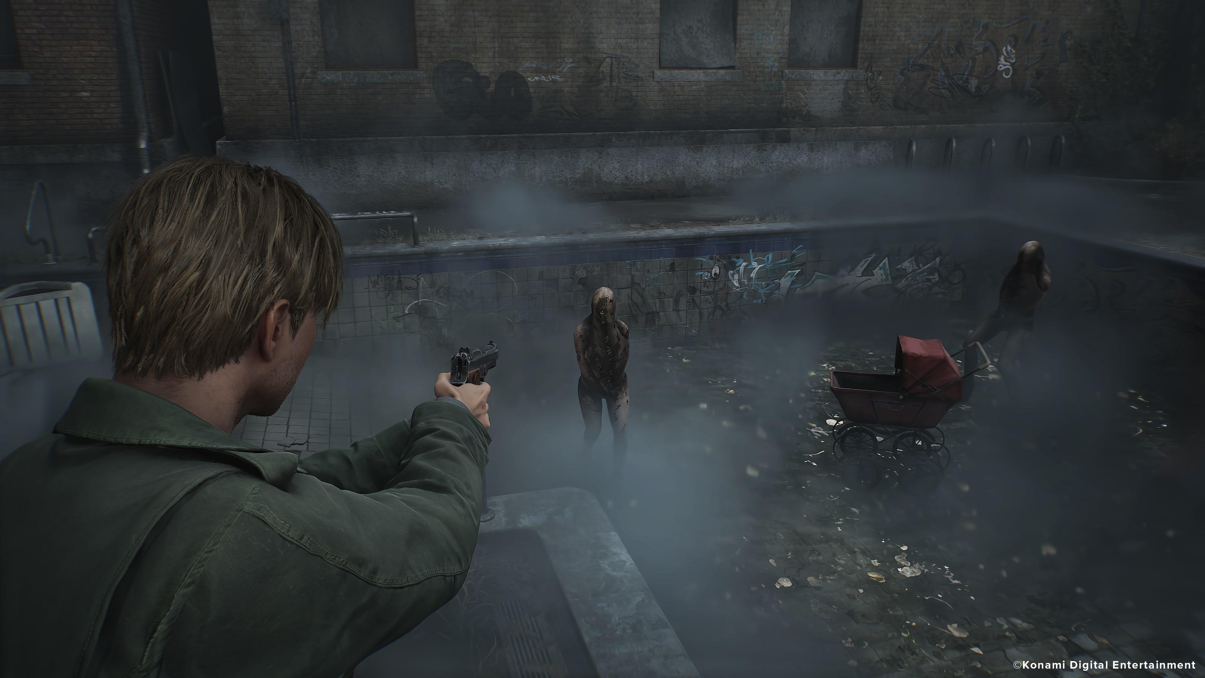 James in silent hill 2 remake shooting a monster