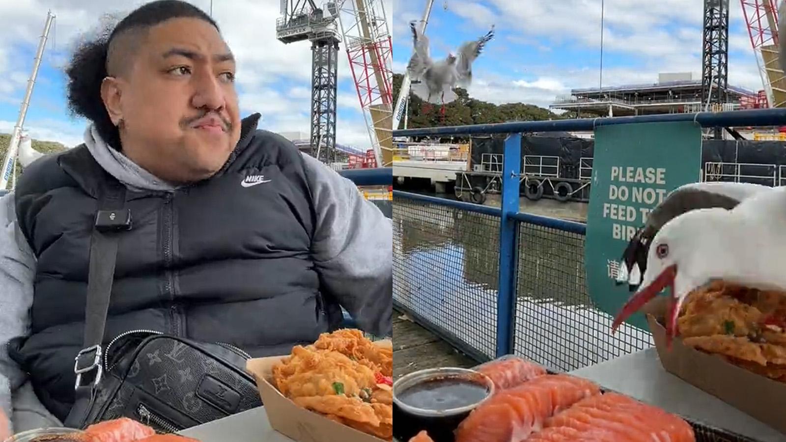 TikToker doing a food review outside