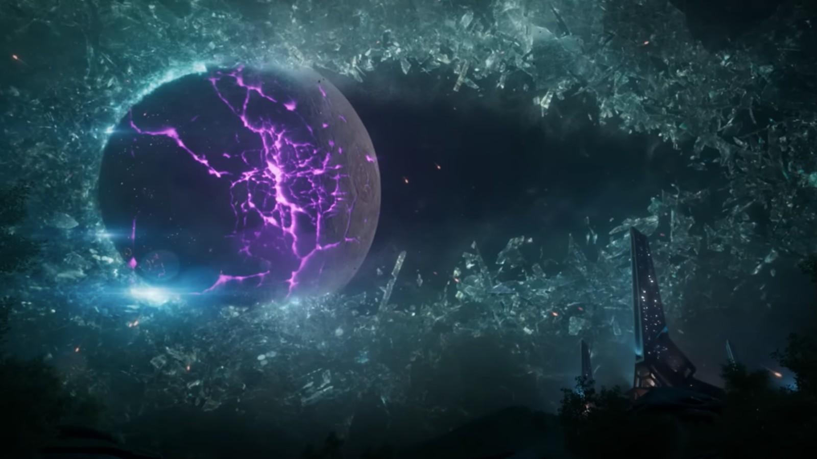 An screenshot from the official Borderlands 4 trailer of the Elpis moon in space.