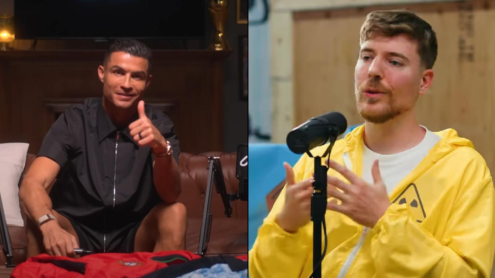 Cristiano Ronaldo split image with MrBeast