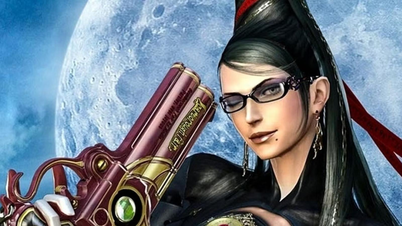 Bayonetta poses with her gun