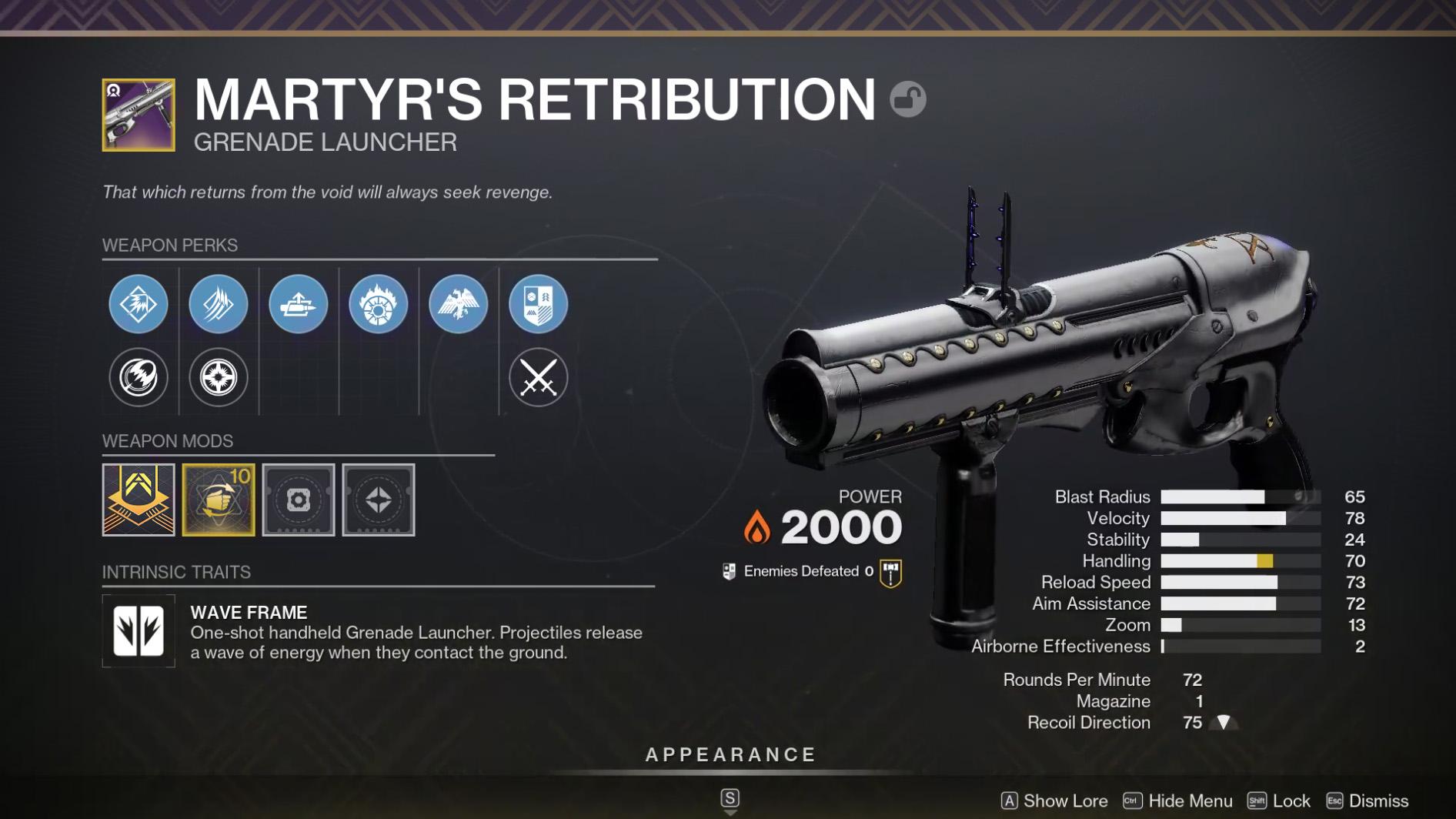 Martyr's Retribution stats and perks in Destiny 2.