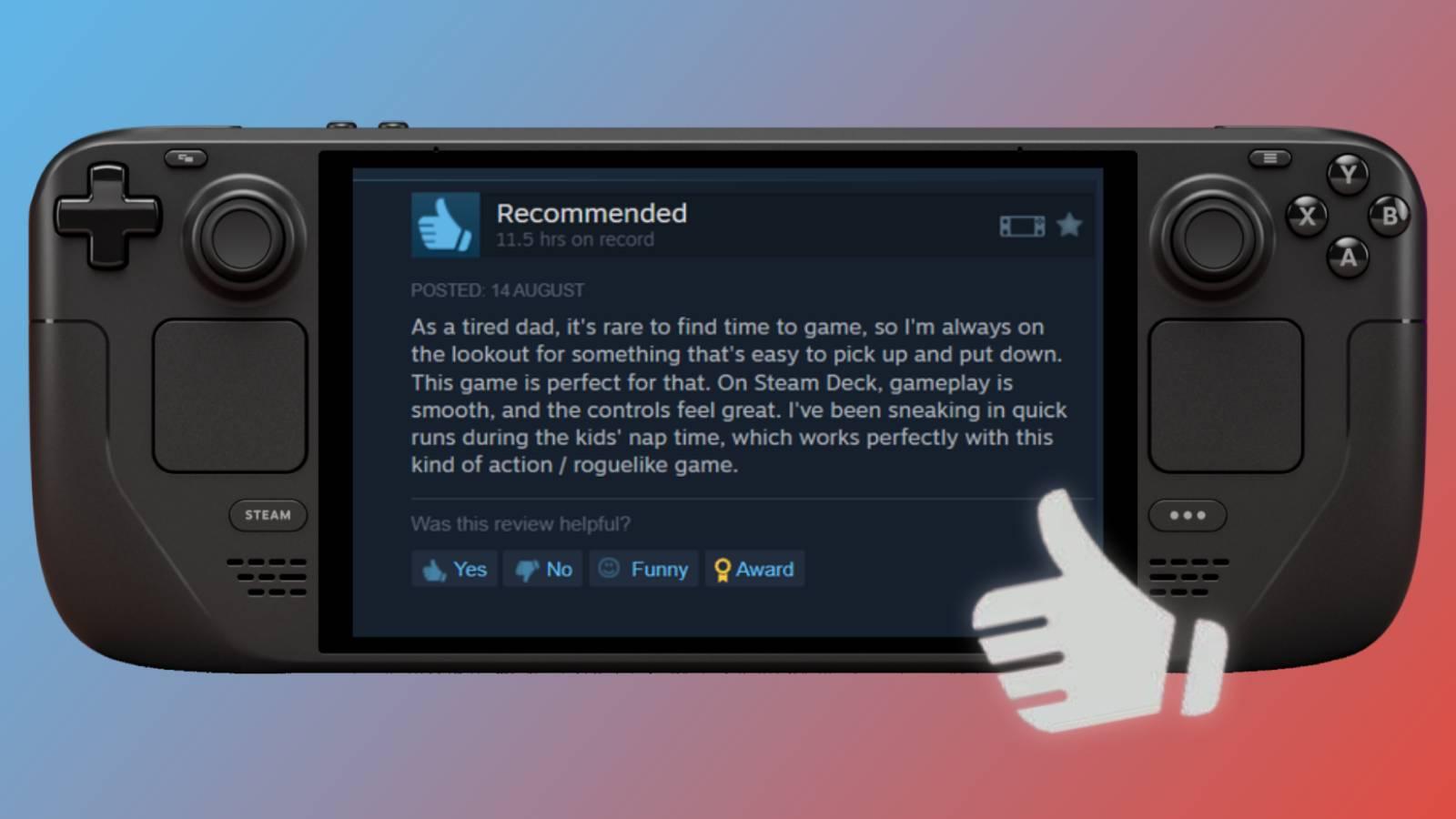 Steam deck showing the reviews page