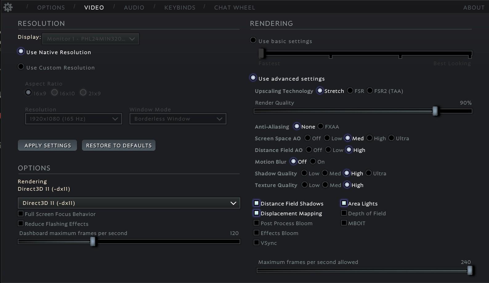 Deadlock high PC specs settings screen