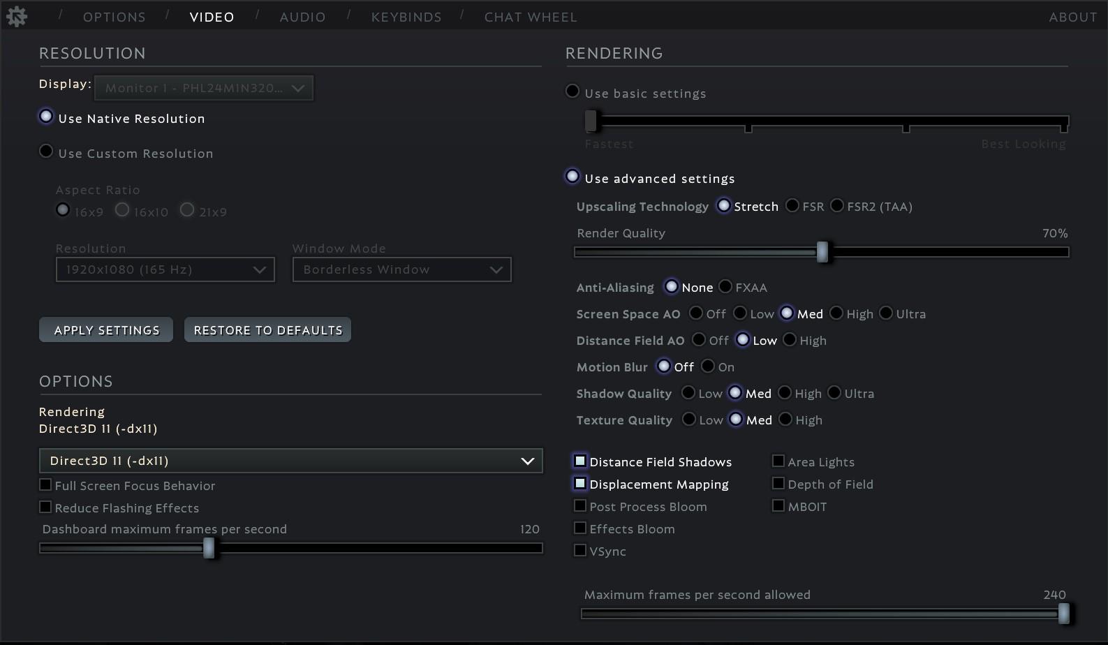 Deadlock mid PC specs settings screen