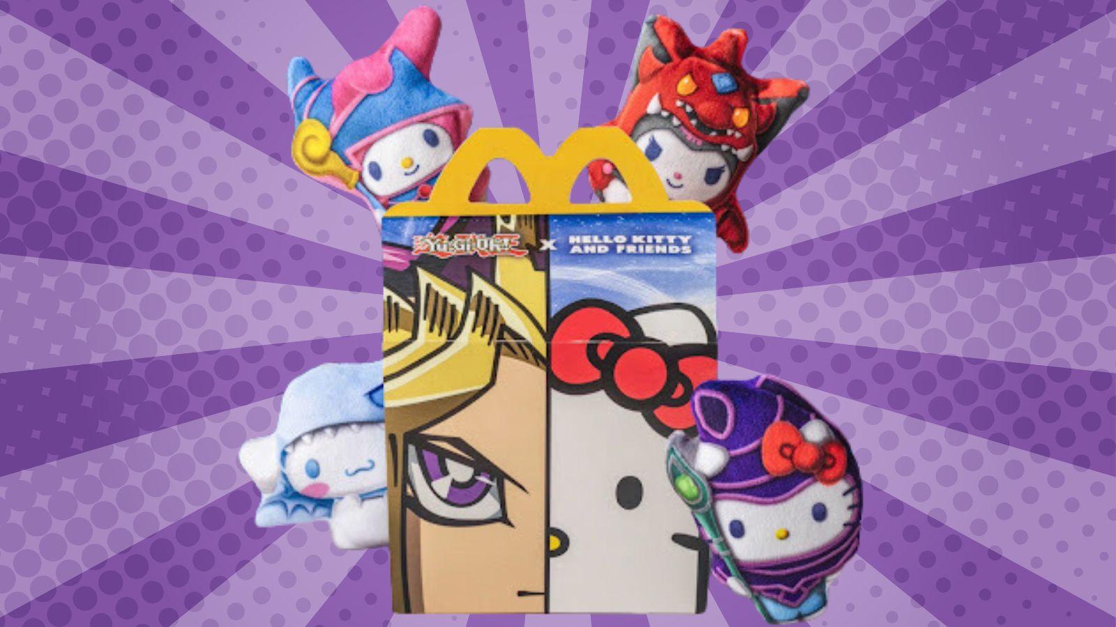 McDonald's YuGiOh Happy Meal box and toys.