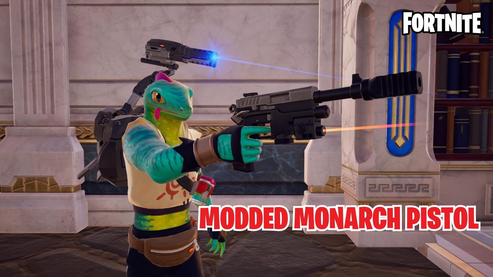 in-game screenshot featuring the Monarch Pistol in Fortnite Chapter 5 Season 4.