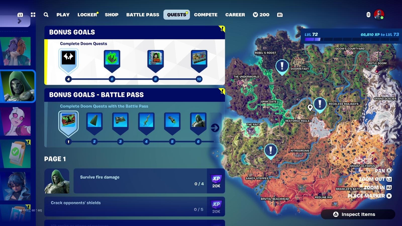 Doom Quests tab in Fortnite