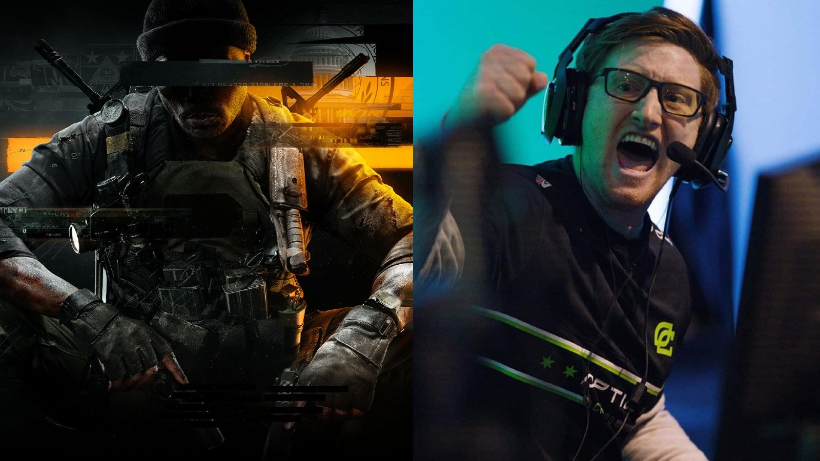 image of Black Ops 6 cover next to photo of Scump celebrating at CDL event