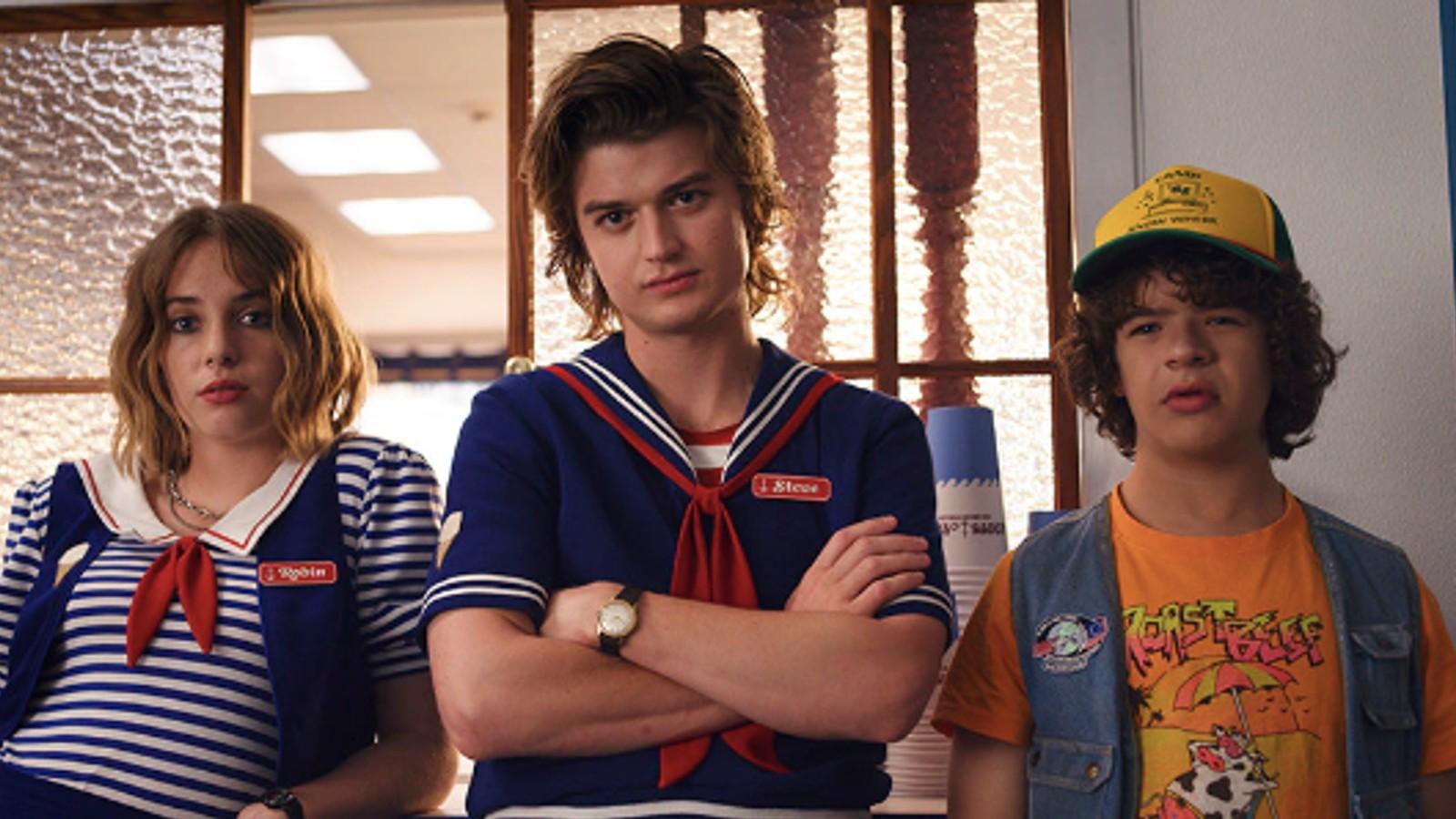 Maya Hawke, Joe Keery, and Gaten Matarazzo in Stranger Things