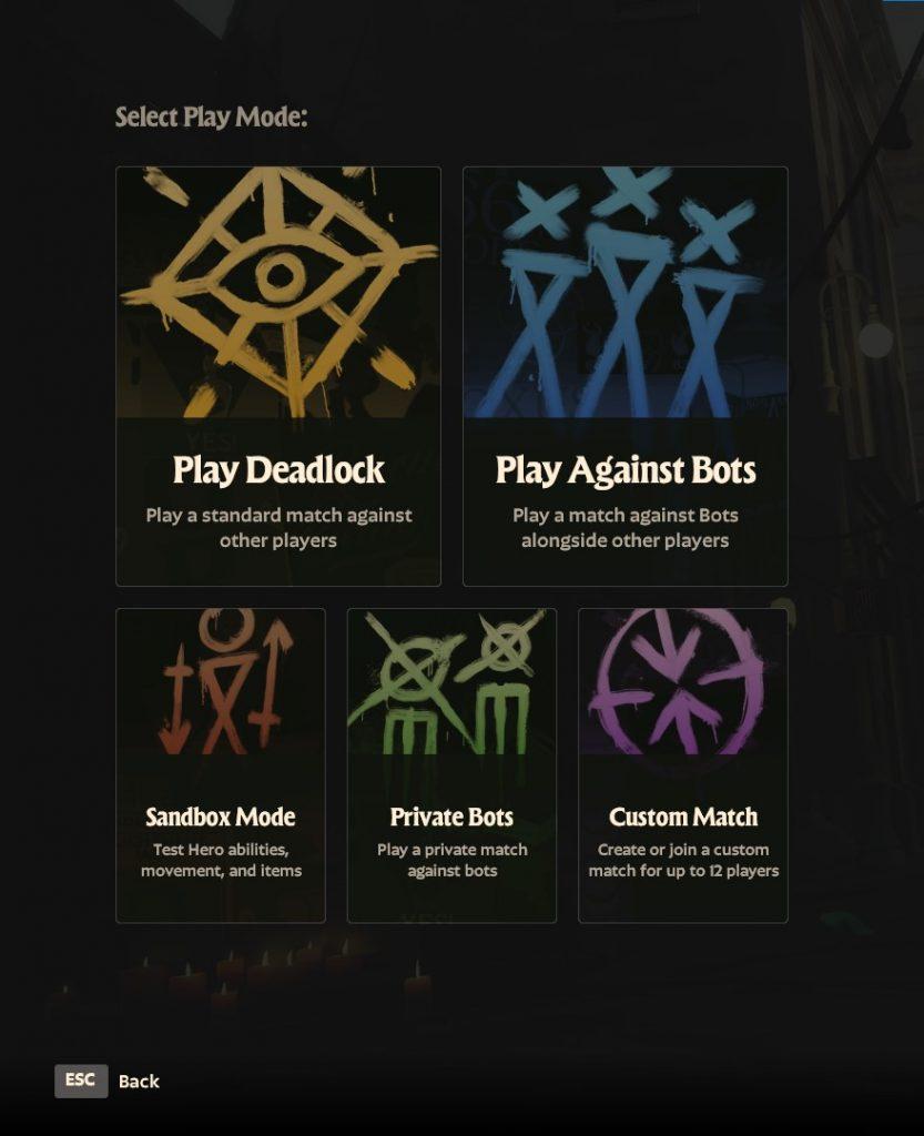 Deadlock play menu