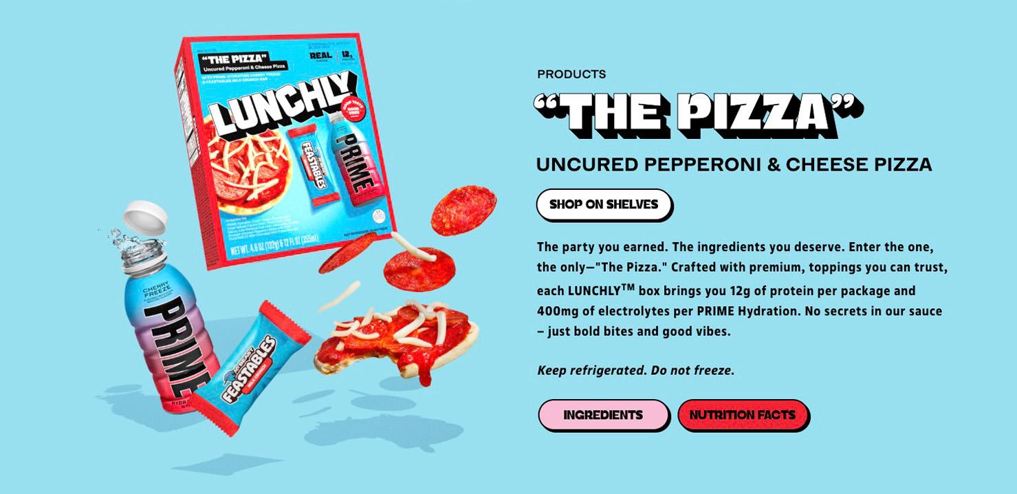 an image of the pizza variant of Lunchly accompanied by a description and buttons to learn more