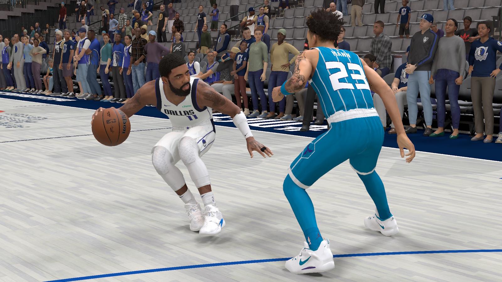 Kyrie Irving dribbling in NBA 2K25/.