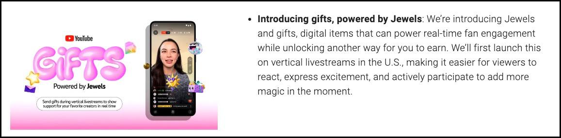 YouTube gifts powered by jewels description