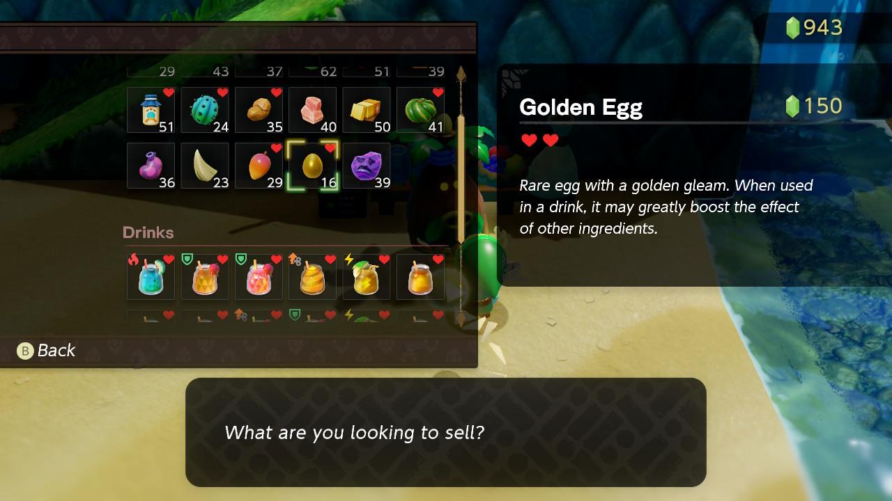 Zelda selling a Golden Egg to the Smoothie maker