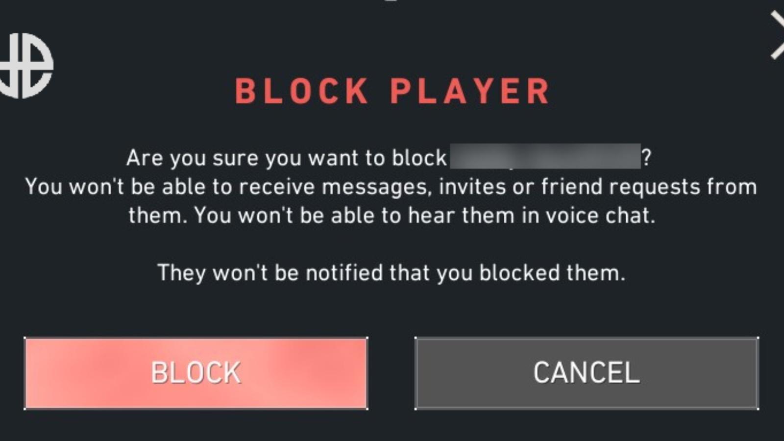 A screenshot featuring the blocking feature in Valorant.