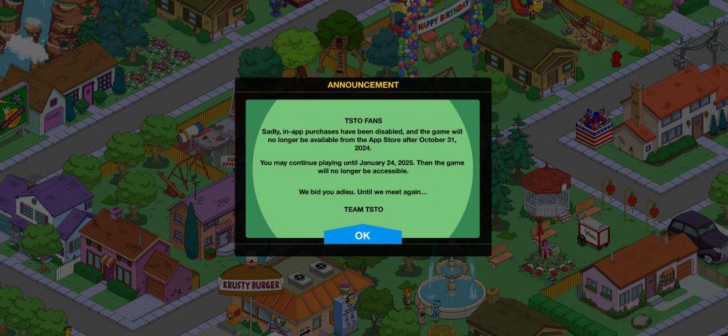 The Simpsons: Tapped Out in-game message