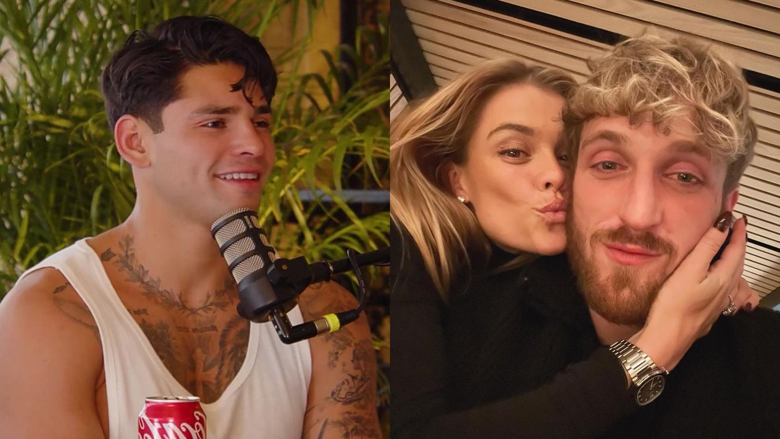 Ryan Garcia on the left, with a picture of Nina Agdal and Logan Paul on the right