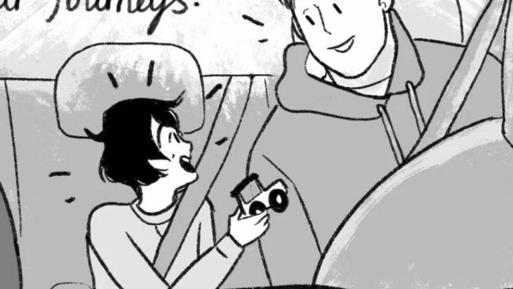 Heartstopper comics of Oliver and Nick in the car