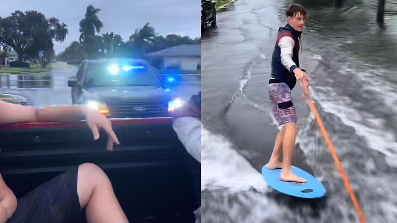 Floridians pulled over for wakeboarding in flooded streets