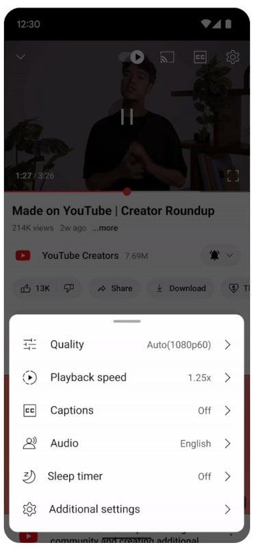 YouTube Sleep Timer setting