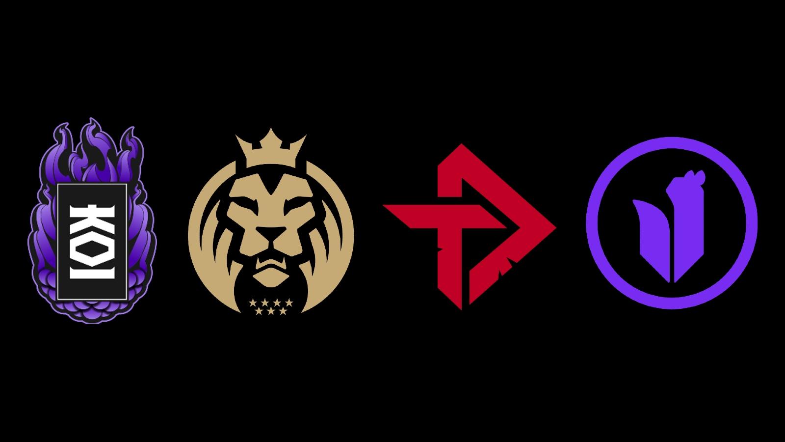 logos of KOI, MAD Lions, Toronto Defiant, and Toronto Ultra