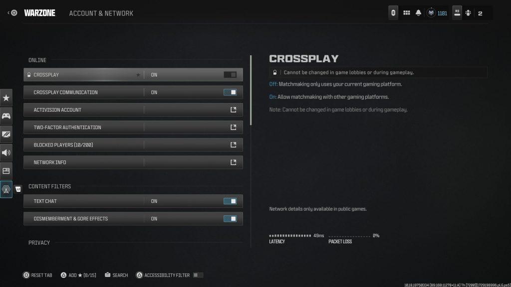 call of duty crossplay settings